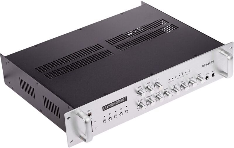 BEMATIK Amplificador para sonorización profesional de 80W 110V 3 zonas con MIC