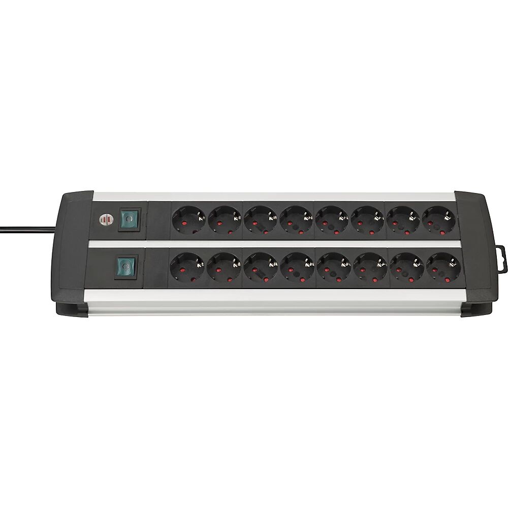 Brennenstuhl Regleta de 16 enchufes Premium-Alu-Line, con 2 interruptores, plateado / negro