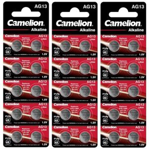 30 Piles AG13 LR44 LR1154 1166A Camelion Alcaline 15V