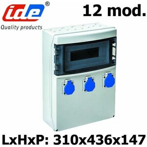 IDE Coffret de prise étanche (prise française 16A) IP44 12 modules 3 prises - Publicité