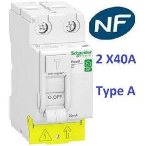 Disjoncteur 1P+N 2A - 10A - 16A - 20A - 32A et Interrupteur dif A ou AC 2x40A ou 2x63A Schneider Rési9-XP Matériel: Inter Diff A 2x40A