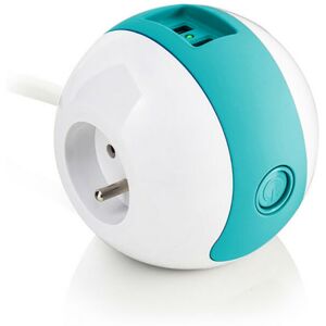 Watt&co - Multiprise Multimédia 2x16A+1x6A+USB 2,1A - Turquoise