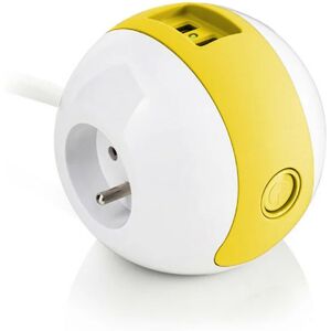 Watt&co - Multiprise Multimédia 2x16A+1x6A+USB 2,1A - Jaune