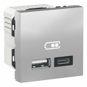 Unica chargeur usb double 5Vcc 2,4A type a+c 2 modules alu méca seul Schneider NU301830 - Publicité