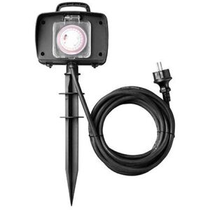 Prise de Jardin Noir avec Piquet de Terre IP44 2 Prises avec Timer Intégré - SILAMP