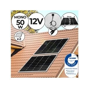 Jago Panneau Solaire Monocristallin - Photovoltaïque, Silicium, 50/100/130/150/165 W, Câble avec Connecteur MC4, 12 V, Set au Choix - Module Solaire pour - Publicité