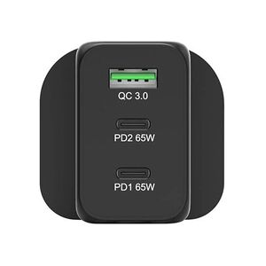 PORT DESIGNS PORT Connect - Adaptateur secteur - 65 Watt - 5 A - PD, Quick Charge 3.0 - 3 connecteurs de sortie (USB, 2 x USB-C) - sur le câble : USB-C - noir - Publicité