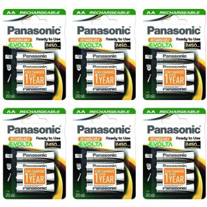 Panasonic Lot de 6 Blisters de 4 piles Rechargeable Evolta AA (Mignon)/HR6 2450 mAh 1,2V - Publicité