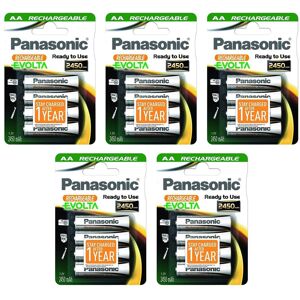 Panasonic Lot de 5 Blisters de 4 piles Rechargeable Evolta AA (Mignon)/HR6 2450 mAh 1,2V - Publicité