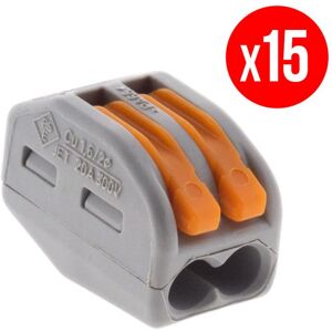 Pack de 15 bornes de connexion rapide a levier WAGO 2 entrées fil souple et rigide - S222