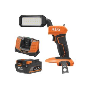 Pack AEG 18V - Lampe torche LED pivotante 800 lumens - Batterie 4.0 Ah - Chargeur - Publicité