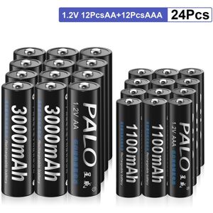 PALO 12 pièces 1.2V 3000mAh piles AA pile Rechargeable et 12 pièces 1100mAh piles AAA NI-MH 3A batterie Rechargeable - Publicité