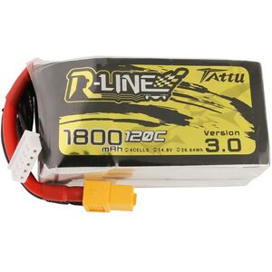 Batterie LiPo TATTU R-LINE V3.0 14.8V 1800mAh 120C 4S avec connecteur XT60 pour hélicoptère, avion, drone RC et courses