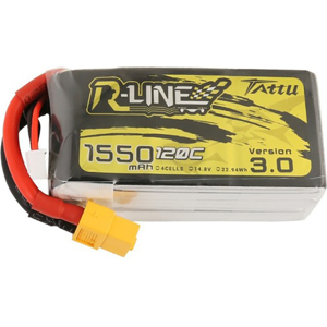 Batterie LiPo TATTU R-LINE V3.0 4S 14.8V 1550mAh 120C avec prise XT60 pour drone de course RC Freestyle 5 pouces Mark5 A