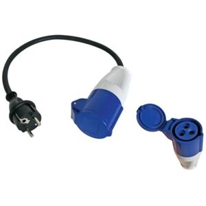 Perel Câble Adaptateur, H07RN-F 3G1.5, 0.4 m, 16 A/230 V, 3680 W, Type E/F vers CEE, Usage intérieur et extérieur, Caoutchouc, Bleu - Publicité