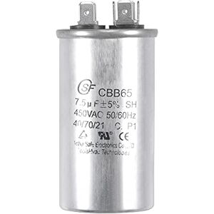 sourcing map Marche Condensateur Rond CBB65 7.5uF 7.5mfd 450V AC 40/70/21 Aluminium Coffret avec Terminal pour Climatisateur Compresseur Moteur Chaleur Pompe Condensateur - Publicité