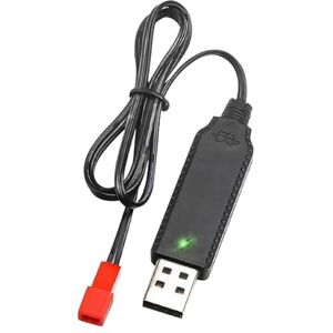 Divono USB Chargeur Câble RC Universel avec connecteur JST Plug pour, LiPo Batterie 3.6V-3.7V, Compatible Voiture RC Bateau Drone Avions RC et Autres Jouets télécommandés(Argent + Noir + Rouge) - Publicité