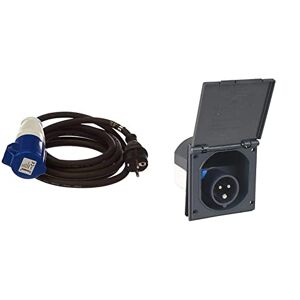 Perel CÂBLE Adaptateur avec FICHE SCHUKO vers Prise CEE 3 m & as – Schwabe Prise d'alimentation CEE pour Caravanes – 230V / 16A – Prise à 3 Broches avec Couvercle – Utilisation en Extérieur – IP44 - Publicité