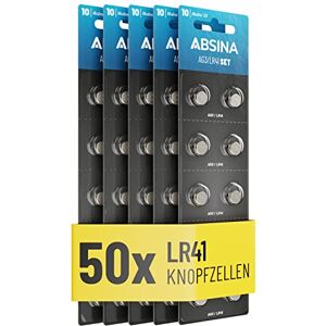 ABSINA 10x Pile LR41 AG3-1,5V Alcaline étanche avec Longue durée - LR736 /  L736 / G3 / G3A / 3GA / 192 / GP192 / V3GA / RW87 - Piles LR41, LR41 Pile