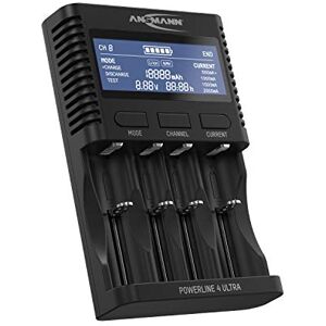 Ansmann Chargeur de Pile USB Powerline4Ultra (1 PCE) – Chargeur pour 1 à 4 Piles NiMH AA/AAA/C/D & Li-ION 10440 à 26650 – Chargeur Automatique à 4 programmes (Charge, décharge, Test, Charge Rapide) - Publicité