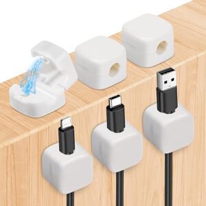 URAQT Clips Câble Organisateur Bureau, 6 Pcs d'organisateurs de câbles magnétiques, Range Câbles Silicone Fixe pour Câbles de Chargeur/Souris/Écouteur/Ustensiles de Cuisine (Blanc） - Publicité