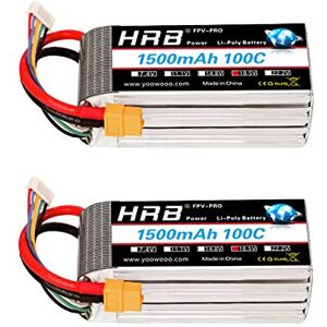 HRB POWER HRB Lot de 2 batteries LiPo 5S 18,5 V 1500 mAh 100 C avec prise XT60 pour hélicoptère RC voiture, bateau, camion - Publicité