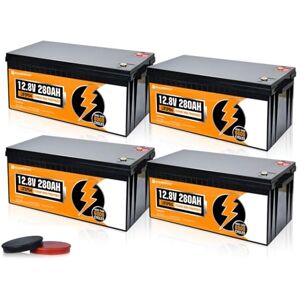 ECO-WORTHY LiFePO4 Lot de 4 batteries au lithium 12 V 280 Ah avec BMS et 6000 cycles, 3584 Wh 12 V pour camping-car, kit complet de panneau solaire - Publicité