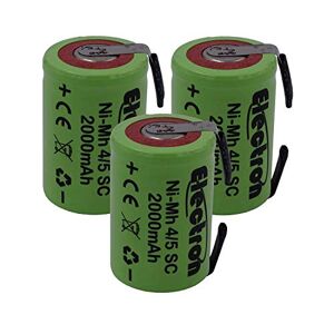 Electron Lot de 3 accus rechargeables NiMH 4/5 SC, 1,2V, 2000mAh, 22 x 33 mm, SubC, languettes à souder, pour assemblage en batteries - Publicité