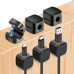 URAQT Clips Câble Organisateur Bureau, 6 Pcs d'organisateurs de câbles magnétiques, Range Câbles Silicone Fixe pour Câbles de Chargeur/Souris/Écouteur/Ustensiles de Cuisine (Noir） - Publicité