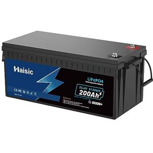 BringLuck2U Haisic 24V 25.6v LiFePO4 Batterie au Lithium 200ah, Max 5120w, Protection de Coupure Haute température BMS, Doc Profond, Cycle soc, pour Camping Cars, Bateaux et systèmes solaires domestiques - Publicité