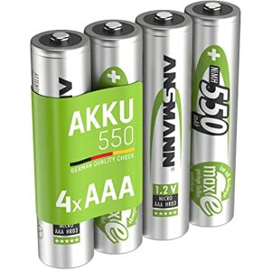 Ansmann Piles Rechargeables Micro AAA 550 mAh (Lot de 4) – Piles NiMH HR03 1,2V à Faible autodécharge – Piles réutilisables idéales pour télécommande, Clavier sans Fil, etc. Publicité