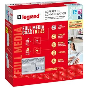 Legrand Coffret de Communication Pré-équipé Full Media Coffret DTI RJ45/Coaxial Pour Distribuer Tous Les Médias sur Différentes Prises Pour Logement T4/T5/T6 Fabriqué En France Blanc - Publicité