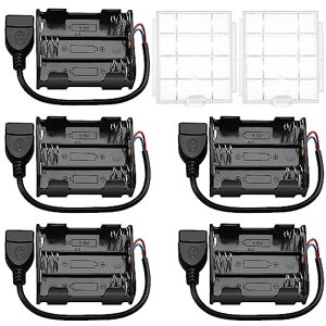 KUOQIY 5 Pièces 6x 1.5V AA Supports de Piles,  9V Double Face Boîte de Batterie, AA Support de Batterie avec Prise Femelle USB, avec Boîte à Piles en Plastique - Publicité