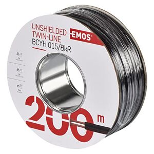 EMOS Câble en cuivre pur 2 x 0,15 mm² 200 mètres pour basse tension, noir avec marquage de polarité rouge - Publicité