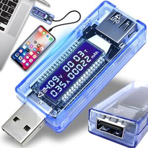 Retoo Testeur multimètre USB multifonction avec affichage LCD, 4 V – 20 V, tension numérique, voltmètre, ampèremètre, capacité du chargeur, courant A, tension V, capacité mAh, bleu - Publicité