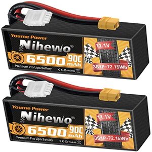 Nihewo Batterie Lipo 3S, 2packs Batterie Lipo 11,1V 6500mAh 90C Coque Rigide Batteries Lipo Connecteur XT60 Compatible avec 1/8 1/10 RC Voiture Camion Véhicules Réservoir Bateau Avion - Publicité