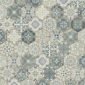 Sol Vinyle Textile - Relief 3D - Carrelage hexagonal ancien - Vert