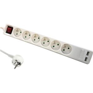 DLH MULTIPRISE SECTEUR (NF) AVEC INTERRUPTEUR - 6 PRISES ET 2 PORTS USB