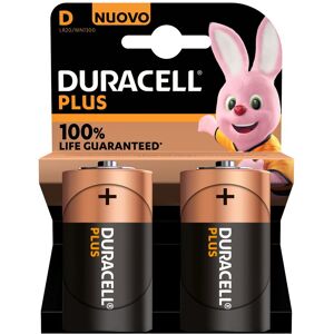 Duracell Piles alcalines D Plus 100%, 1.5V LR20 MN1300, lot de 2 piles - Lot de 4