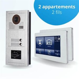 Non communiqué BT SECURITY Portier interphone vidéo modern 2 fils - 2 appartements - 2 écrans tactiles smart 7 blanc - avec lecteur de badge 11 - Publicité