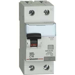 Bticino Interrupteur Bticino magnétothermique différentiel 1P+N 16A 300mA AC type 6kA 2 modules GN8814AC16