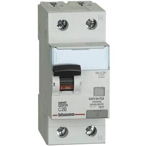 Bticino Interrupteur Bticino magnétothermique différentiel 1P+N 20A 300mA AC type 6kA 2 modules GN8814AC20