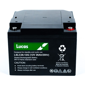 Lucas Batterie Plomb Etanche Stationnaire et Cyclage Golf Lucas VRLA AGM  LSLC26-12G 12V 26Ah.