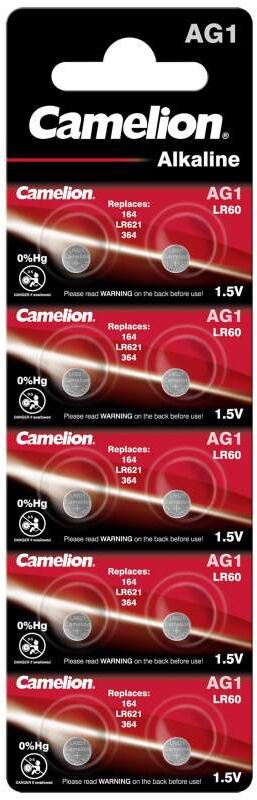 10 Piles AG1 / LR621 / 364 / 164 / LR60 Camelion Alcaline 1,5V