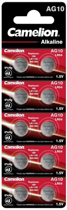 10 Piles AG10 / LR54 / LR1130 / 189 Camelion Alcaline 1,5V