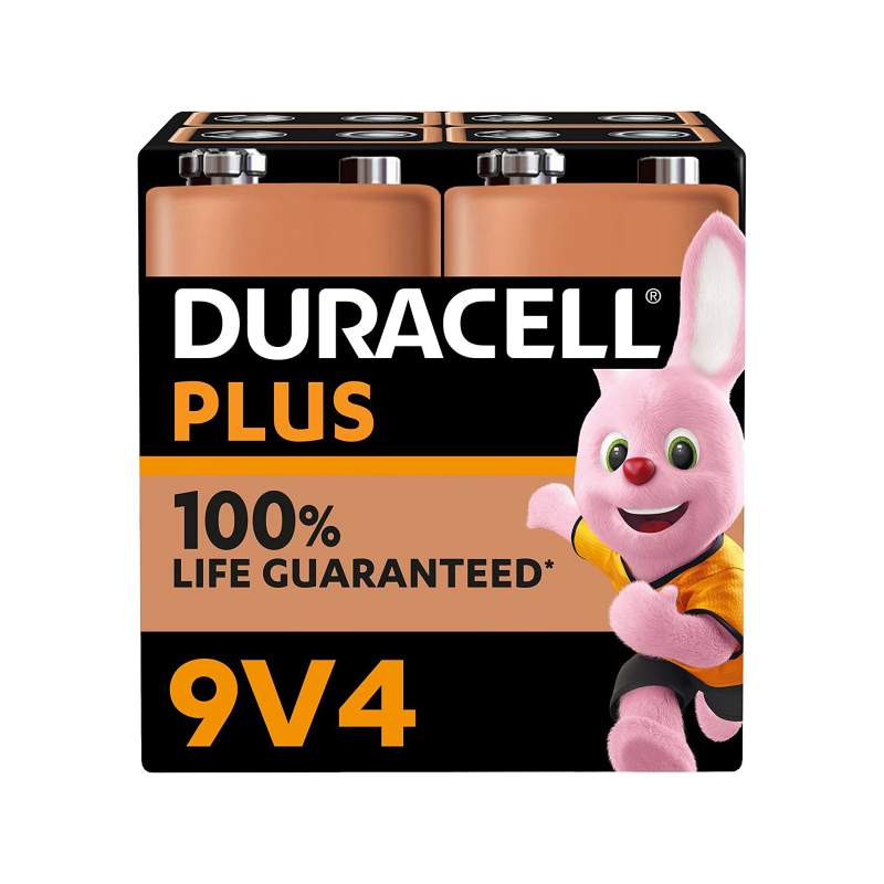 4 Piles Alcalines 9V / 6LR61 Duracell Plus