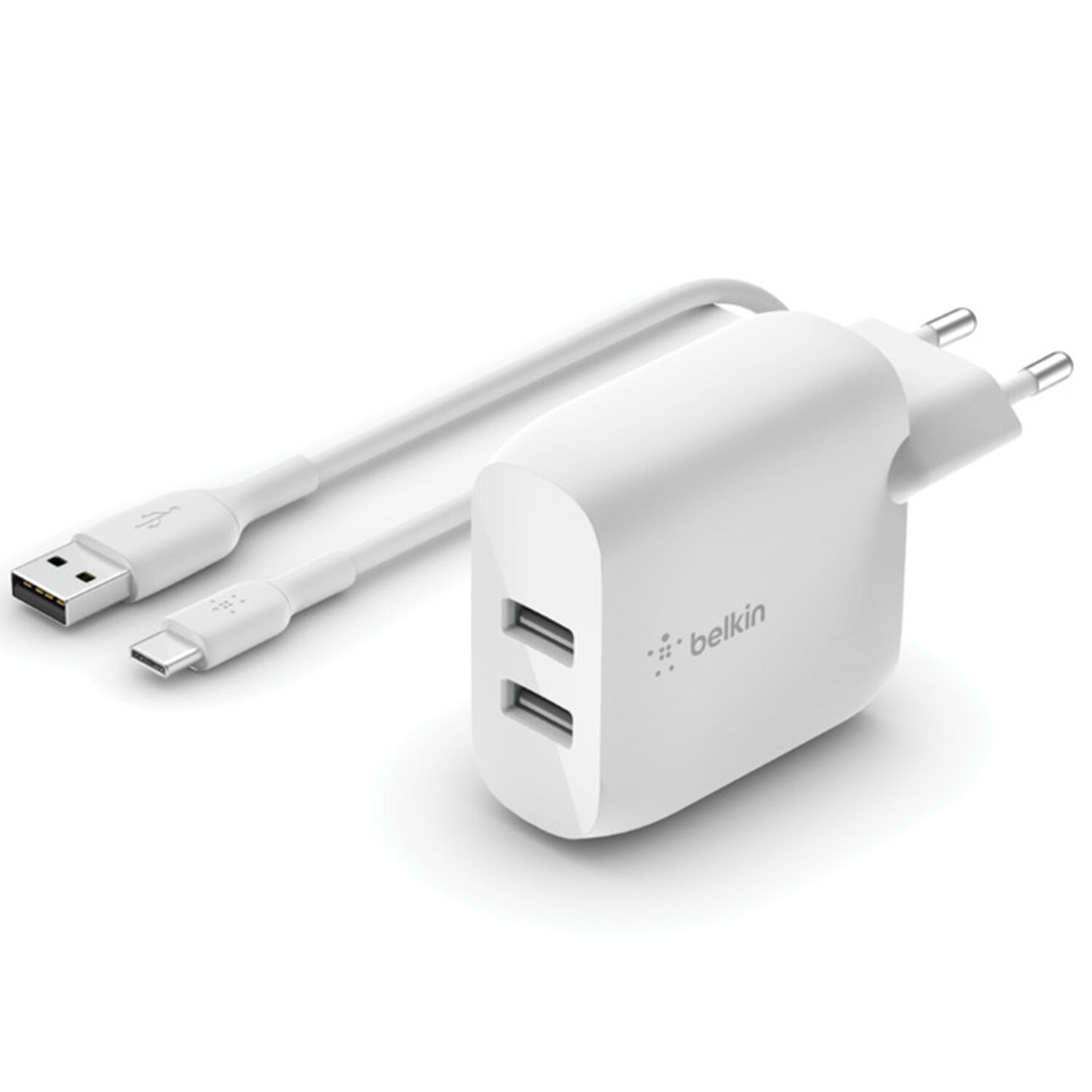 Belkin Boost↑Charge™ Dual USB Wall Charger + câble USB-C - 24W - Blanc
