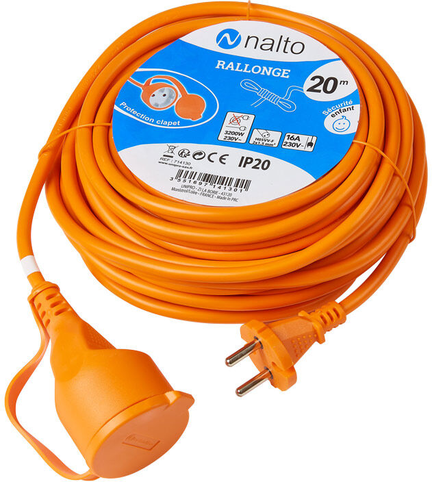 Nalto Rallonge de Jardin 20 m Câble Orange 2G 1,5mm2 Avec Clapet de Protection NALTO