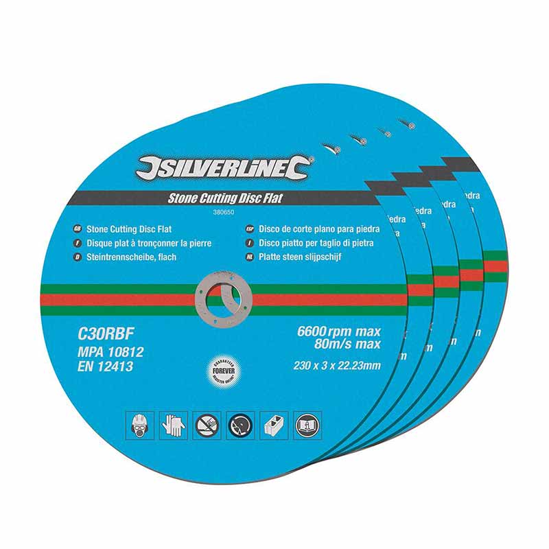 Silverline "5 disques plats à tronçonner la pierre 230 x 3 x 22,2 mm"