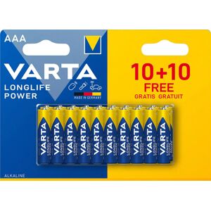 Varta Longlife Power, Batteria Alcalina, AAA, Micro, LR03, 1.5V, Blister da 10+10, Made in Germany